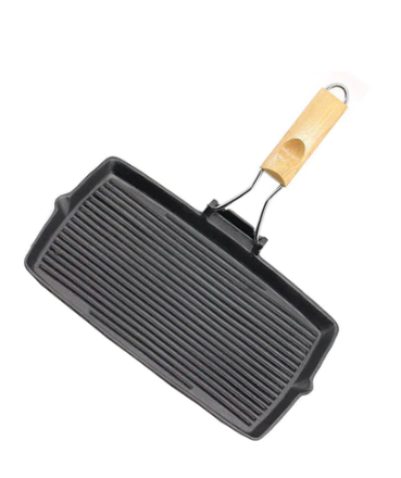 SOGA 20.5cm Rectangular Cast Iron Griddle Grill Frying Pan with Folding Wooden Handle $49.90 (RRP $77.90) @ Hey Hey