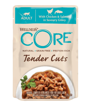 BUY Wellness CORE Tender Cuts With Chicken & Salmon In Savoury Gravy 85 GM * 12 ONILNE AT BEST PRICE @ Vet Supply