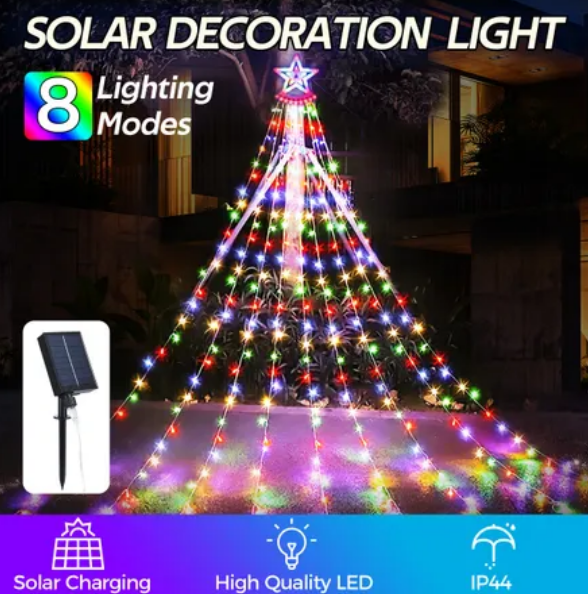 Solar LED String Light Fairy Waterfall Christmas Tree Decoration 8 Lighting Modes $39.95 (RRP $99.95) @ Crazy Sales