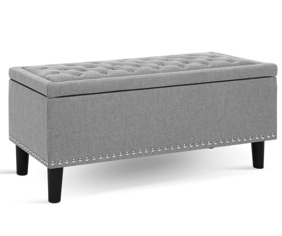 Storage Ottoman Blanket Box Linen Fabric Chest Foot Stool Toy Bench Grey $221.57 (RRP $447.95) @ Dreamo