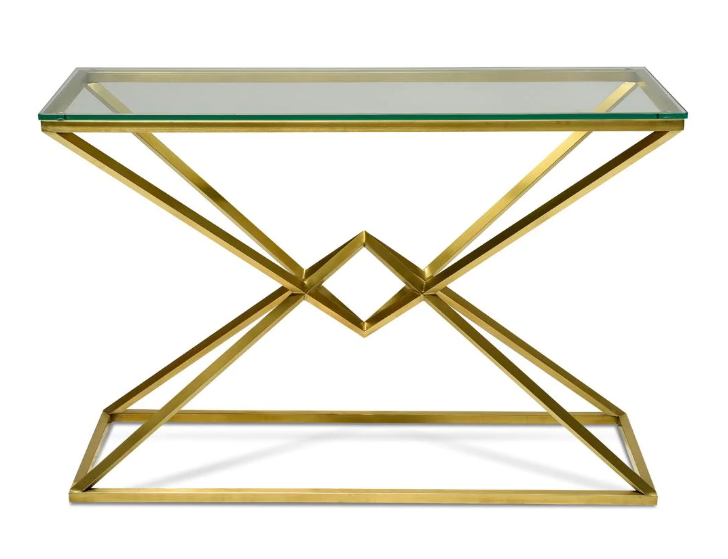 Hayes 1.2m Glass Console Table Gold Base $490 (RRP $910) @ Interior Secrets