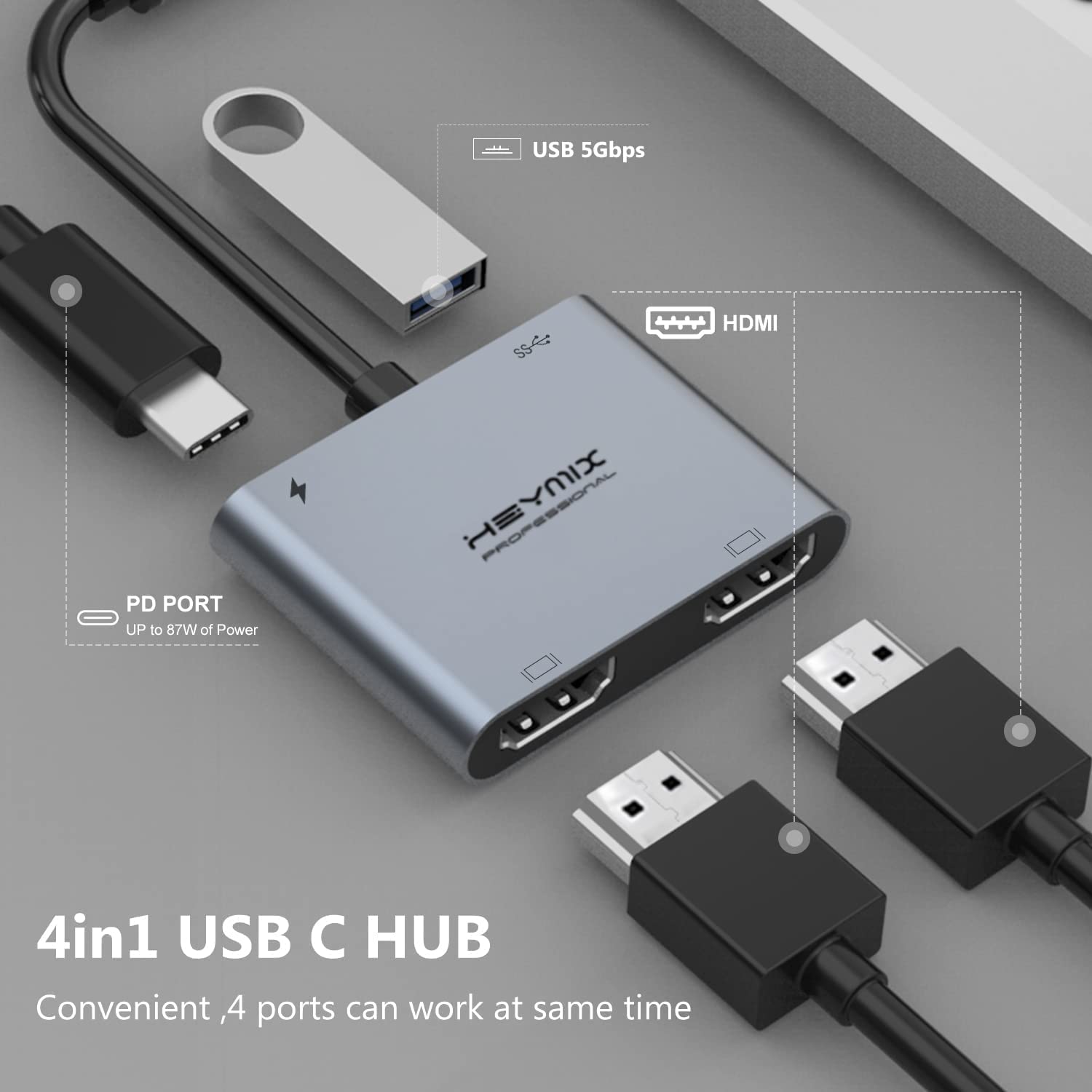 HEYMIX 4IN1 USB Type C Hub with 2 HDMI $28.04 (RRP $49.99) @ Amazon AU