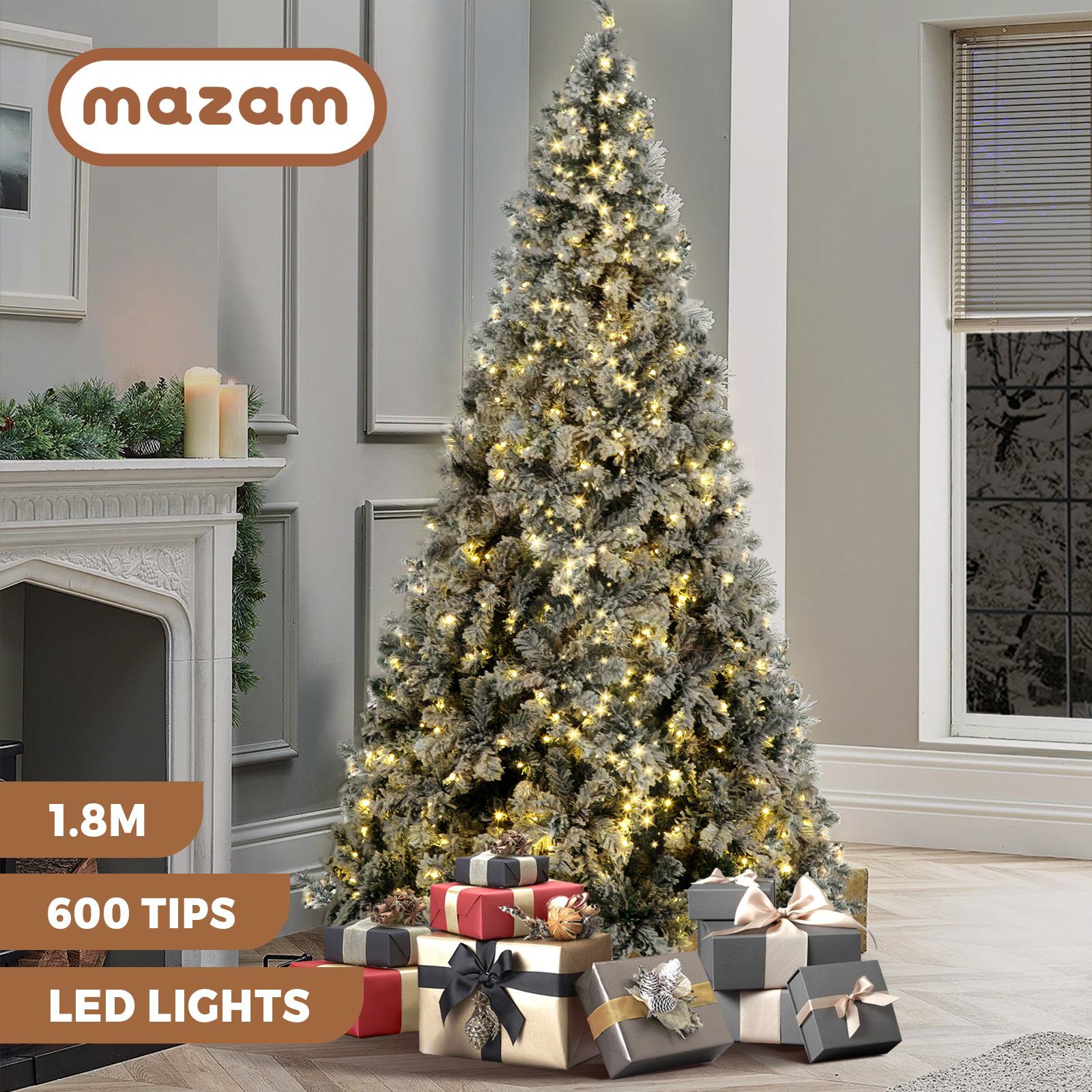 Mazam Christmas Tree 1.8M/2.1M/2.4M Snow Flocked Xmas Decorations w/ LED Lights 6FT $97.93 (RRP $139.90) @ eBay AU