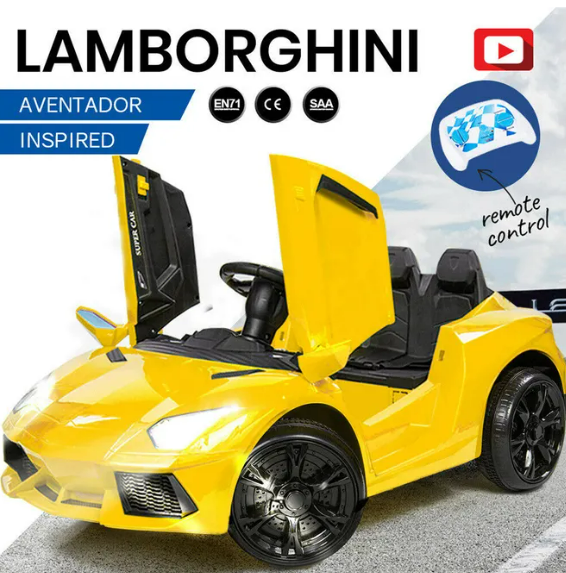 [Pre-Order] ROVO KIDS Lamborghini Inspired Ride-On Car Remote Control Yellow $319 (RRP $499) @ My Topia