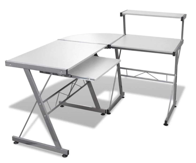 Corner Metal Pull Out Table Desk White $154.99 (RRP $329) @ Momentous Living