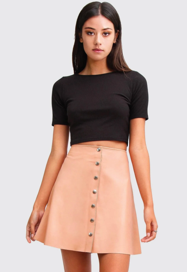 Into The Woods Leather Mini Skirt Blush $99.95 (RRP $199.95) @ Belle And Bloom