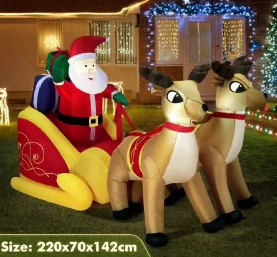 Christmas Santa Claus Sleigh Reindeer Decor Inflatable Decoration Built In LED 220cm $119.95 (RRP $199.95) @ Best Deals NZ