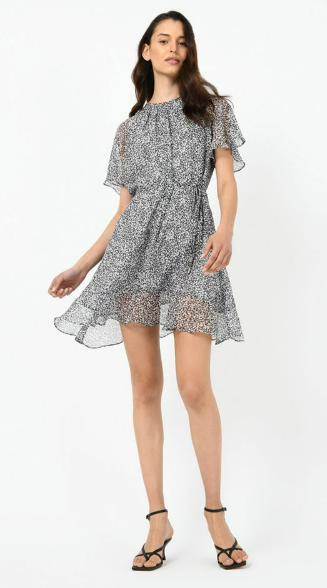 Alyssa Flutter Sleeve Dress Black-Ivory $59.25 (RRP $109.99) @ Forcast