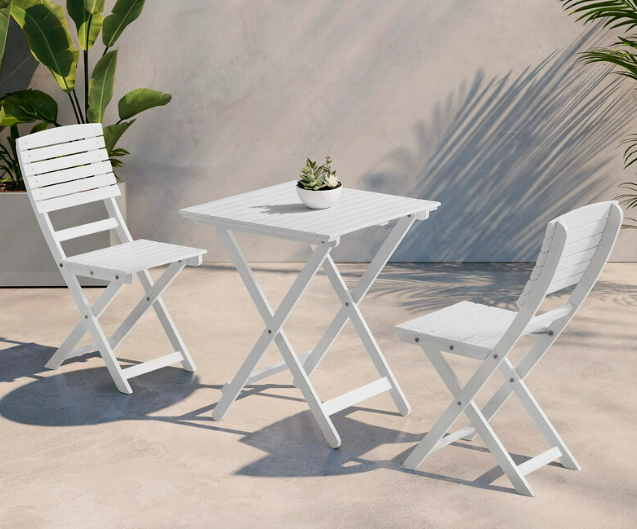 DukeLiving Shoreham 3 Piece Folding Outdoor Furniture Acacia Bistro Patio Foldable Set (White) $79 (was $169) @ My Deal