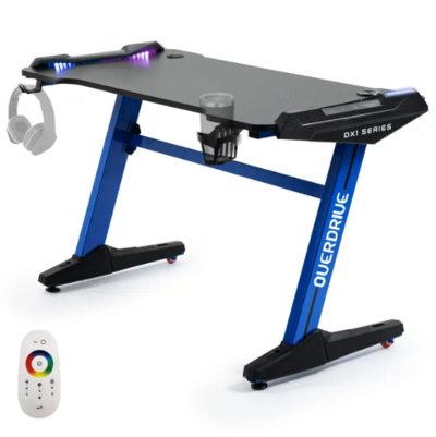 OVERDRIVE Gaming Desk, 120x60cm, Carbon Fiber Styling, LED Lights Blue $209 (RRP $349) @ My Topia