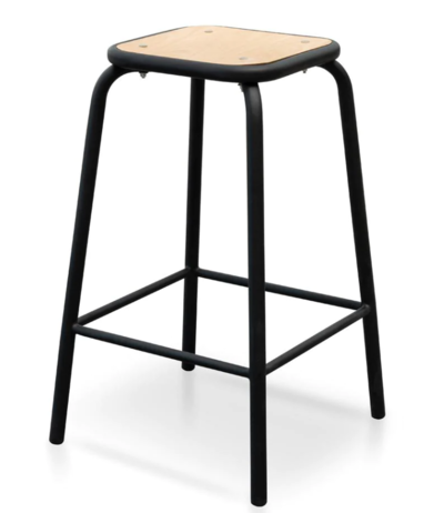 Dawson Bar Stool With Natural Timber Seat Black Frame - Last One $67 (RRP $151) @ Interior Secrets