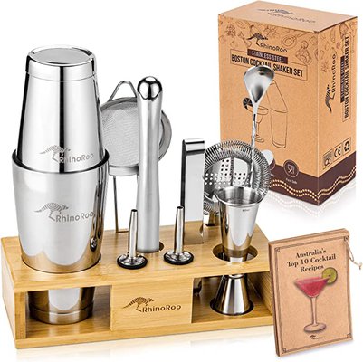 RhinoRoo Cocktail Shaker Set Stainless Steel with Bamboo Display Stand $57.99 (RRP $87.99) @ Amazon AU