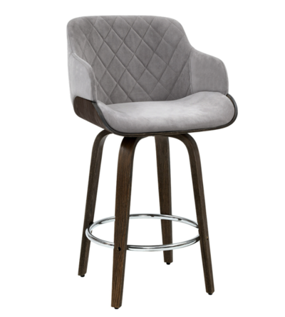 Swivel Velvet Bar Stools (Wood and Grey) $196.96 (RRP $393.90) @ Dreamo