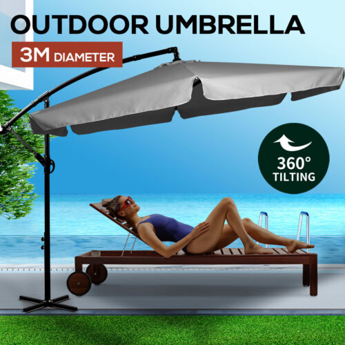 Mountview 3M Cantilever Umbrella Outdoor Umbrellas Beach Garden Patio Sun Grey $115.99 (RRP $314.99) @ eBay AU