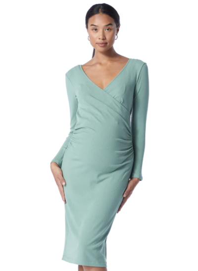 Sophia Wrap Feeding Dress Green Rib $79.95 (RRP $119.95) @ Soon Maternity