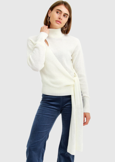 Landslide Cut Out Wrap Jumper Cream $69.95 (RRP $139.95) @ Belle And Bloom