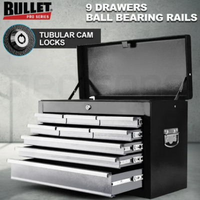 BULLET 9 Drawer Tool Box Mechanic Organiser Toolbox Set Black Silver $139 (RRP $259) @ Edisons