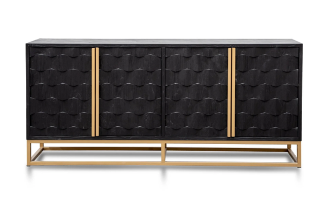 Mildred 1.78m Sideboard Black ELM Wood with Gold Handle $1314.75 (RRP $2340) @ Interior Secrets