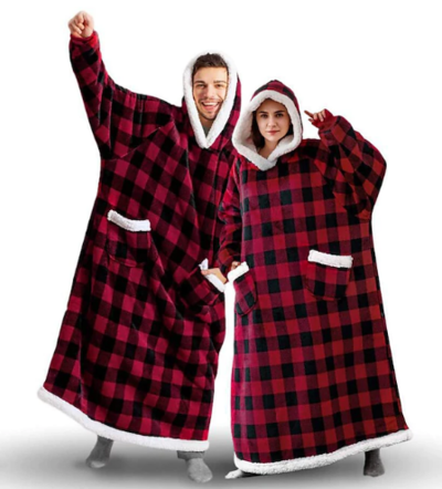 Oversized Wearable Blanket Flannel Thick Soft Warm Long Hoodie Blanket One-Size Red $43.69 (RRP $64.49) @ Light In The Box