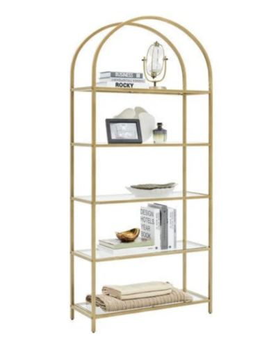 Bookshelf with Tempered Glass Shelves Bookcase Gold $419.95 (RRP $619) @ Momentous Living