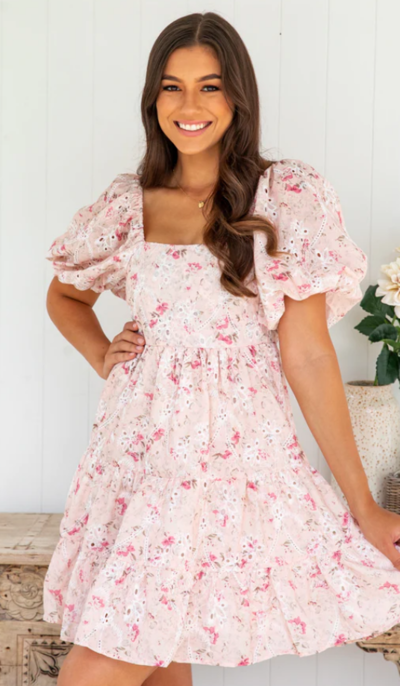 Elly Embroidered Cotton Dress Pink Floral $70 (RRP $129.95) @ The Self Styler