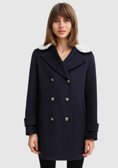 Liberty Sherpa Collar Wool Blend Coat Navy $139.95 (RRP $279.95) @ Belle And Bloom