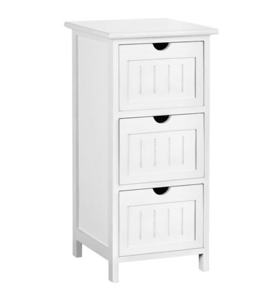 White Three-Drawer Bedside Table $113.56 (RRP $221.95) @ Dreamo