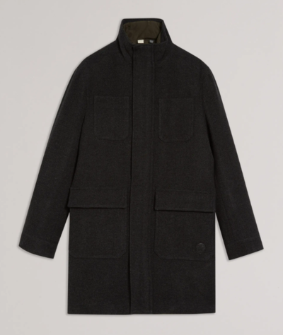 Traks Funnel Neck Coat With Pockets Grey $594 (RRP $849) @ Ted Baker