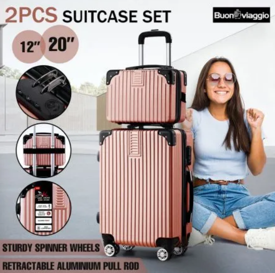 2 Piece Luggage Set Carry On Hard Shell Travel Suitcases $79.95 (RRP $119.95) @ Best Deals NZ