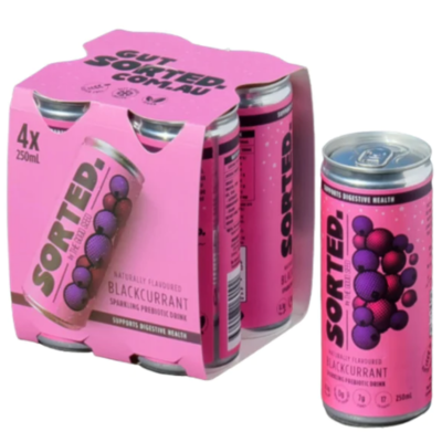 Sorted Prebiotic Fibre Sparkling Drink Blackcurrant 4x250ml $9.80 (RRP $14) @ Goodness Me