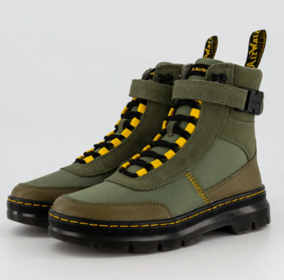 Dr Martens Combs Tech Milled Nappa & Suede Casual Boots Khaki Green Milled Nappa $179.99 (RRP $279.99) @ Platypus Shoes AU