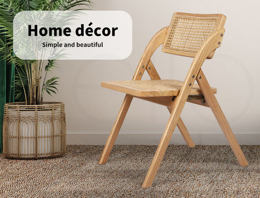 Levede 2x Foldable Chair Solid Wood Rubberwood Rattan Cane Furniture Lounge Seat $229.99 (RRP $549.99) @ eBay AU