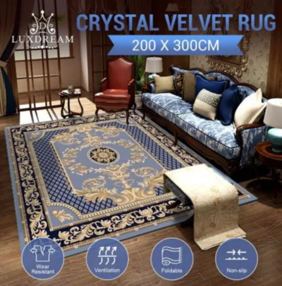 Large Area Floor Rug Mat Non Slip Soft Velvet Carpet European Blue Printing $49.99 (RRP $159.95) @ Best Deals NZ