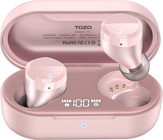 TOZO T12 Wireless Earbuds Digital LED Intelligence Display Built-in Mic Headset Rose Gold $41.99 (RRP $69.99) @ Amazon AU