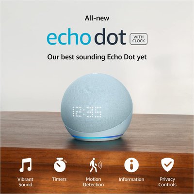 All-New Echo Dot (5th Gen, 2022 release) Smart speaker with clock & Alexa Cloud Blue $69 (RRP $99) @ Amazon AU