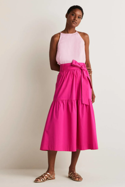 Tiered Belted Midi Skirt Wild Watermelon Pink $85 (RRP $170) @ Boden Clothing