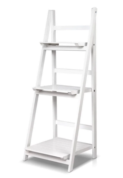 Kings Display Shelf 3 Tier Wooden Ladder Stand Storage Book Shelves Rack White $74 (RRP $129) @ Kings Warehouse