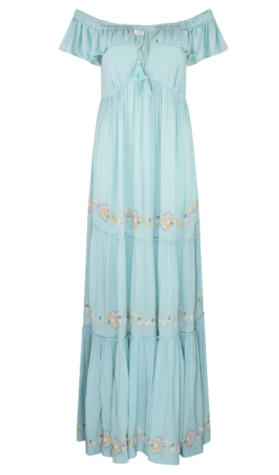 Maeva Lottie Off Shoulder Maxi Dress Whisper Blue $167 (RRP $279) @ Tiger Lily