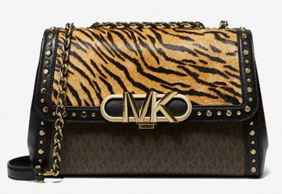 Parker Extra-Large Studded Tiger Print Calf Hair and Logo Shoulder Bag $599 (RRP $1209) @ Michael Kors