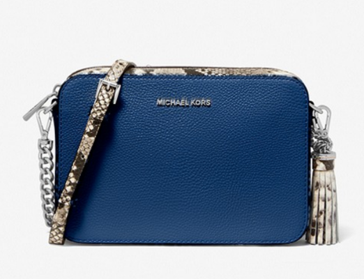 Ginny Medium Pebbled and Snake Embossed Leather Crossbody Bag River Blue $219 (RRP $439) @ Michael Kors