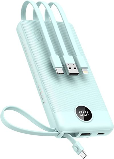 VEEKTOMX Power Bank with Built-in Cables 10000mAh-Blue $31.99 (RRP $49.99) @ Amazon AU