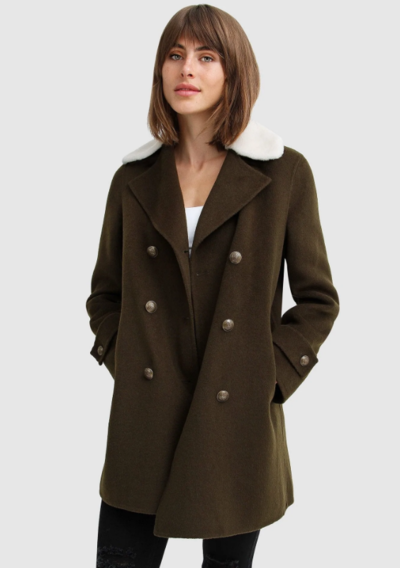 Liberty Sherpa Collar Wool Blend Coat Military $139.95 (RRP $279.95) @ Belle And Bloom