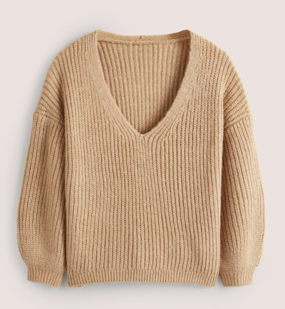 Chunky Fluffy V-Neck Jumper Camel Melange $95 (RRP $190) @ Boden Clothing