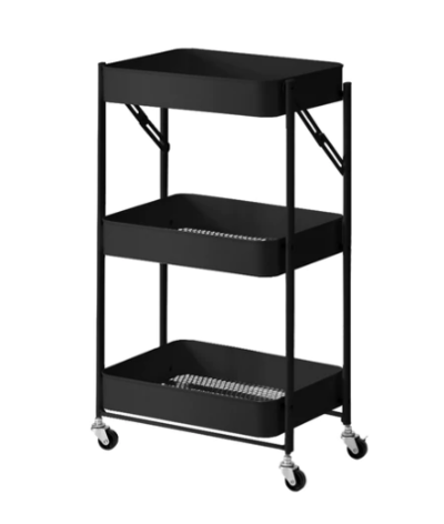 SOGA 3 Tier Steel Black Foldable Kitchen Cart Multi-Functional Shelves with Wheels Black $66.90 (RRP $104.90) @ Hey Hey