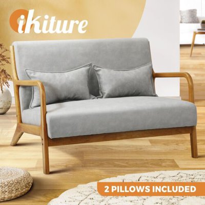 Oikiture Armchair Lounge Chair 2 Seater Accent Couch Sofa Fabric Grey Pillows $249.90 (RRP $629.90) @ eBay AU