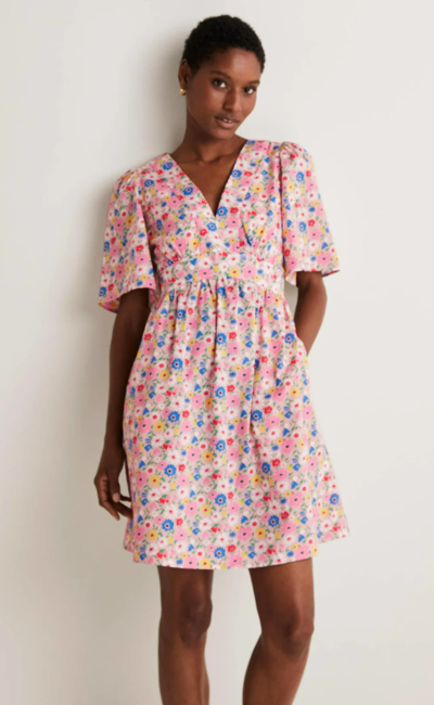 V-Neck Contrast Detail Dress Milkshake, Elegant Bloom $79.20 (RRP $198) @ Boden Clothing