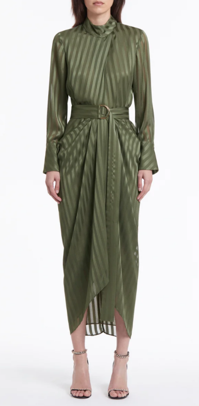 Loden Stripe Tuck Front Waterfall Dress $769 (RRP $1099) @ Carla Zampatti