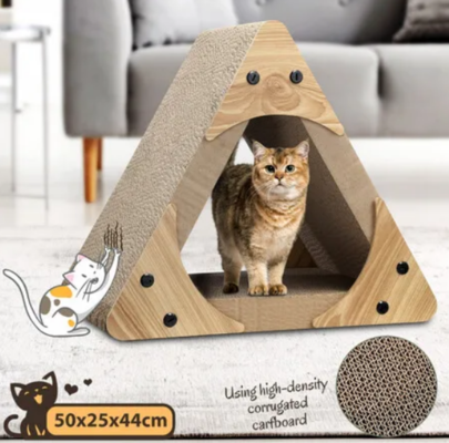 Triangle Cat Scratcher Bed Cave House Tunnel Cardboard Lounge Scratching Toy $29.88 (RRP $89.95) @ Crazy Sales