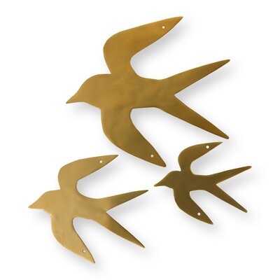 VTWonen 3 Piece Stonewash Metal Swallow Wall Ornament Set Matt Gold $27.95 (RRP $63) @ Living Styles