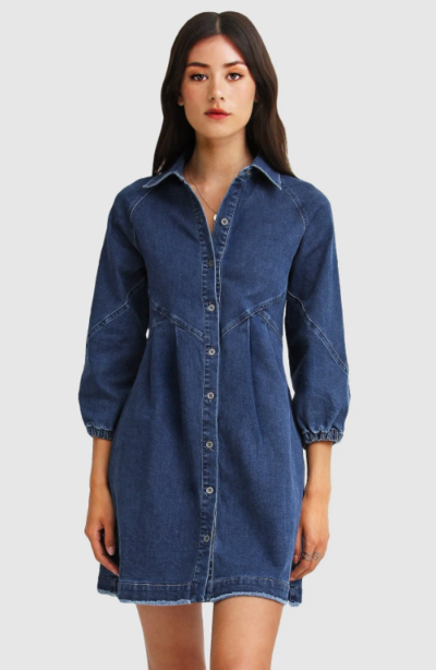 Bright Side Denim Dress Indigo $79.95 (RRP $189.95) @ Belle And Bloom